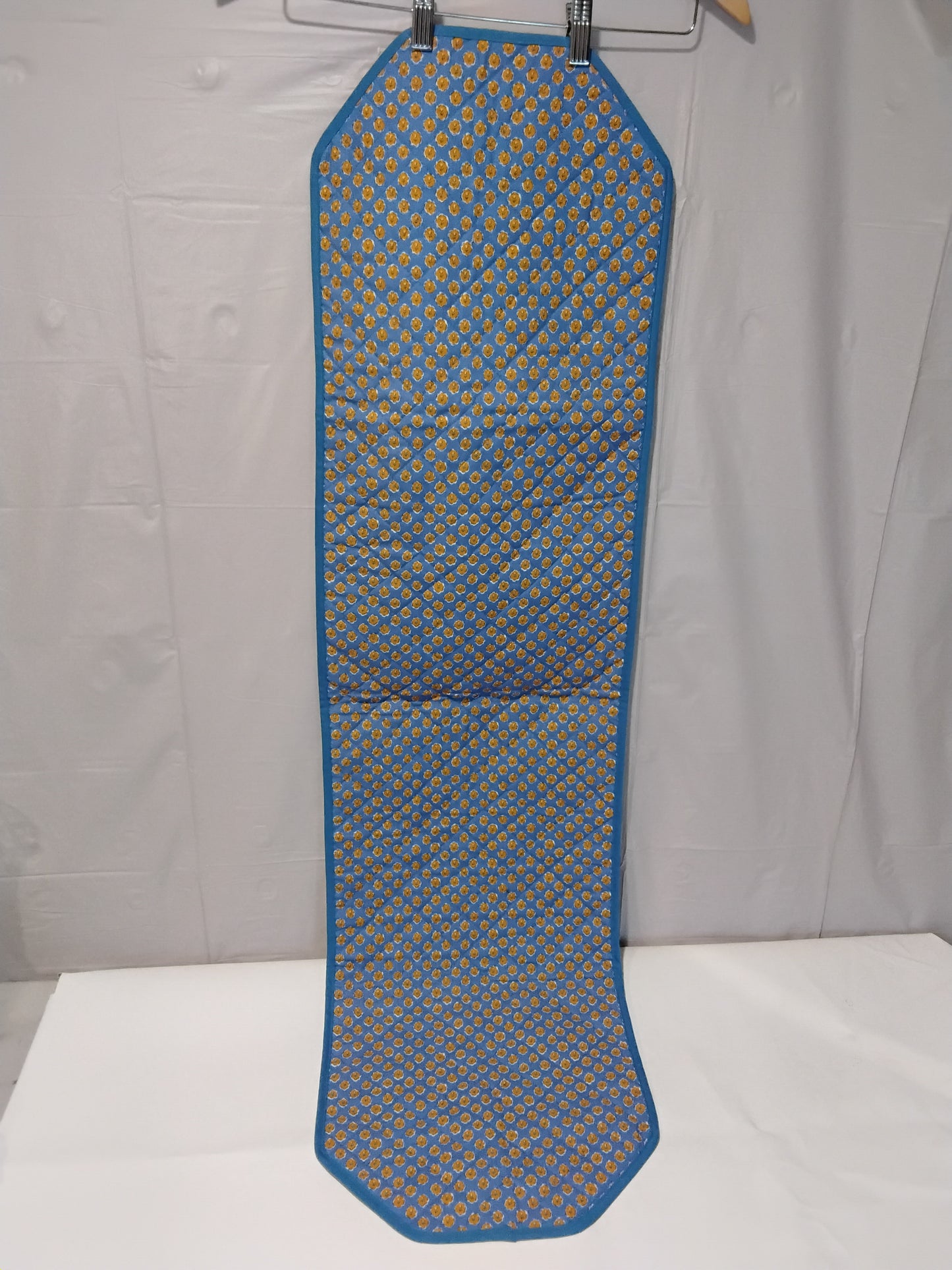 Quilted Table Runner Provençal Blue Olive Branch Floral Reversible 49x13