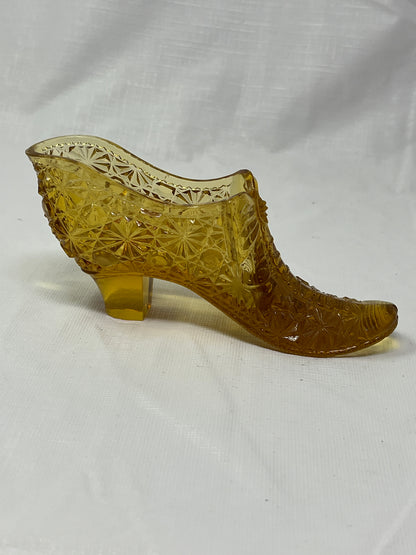 Vintage Amber Glass Shoe Figurine 5 Inch
