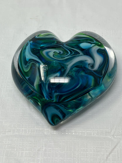 Blue Green White Marbled Glass Paperweight Signed LCGC 2012
