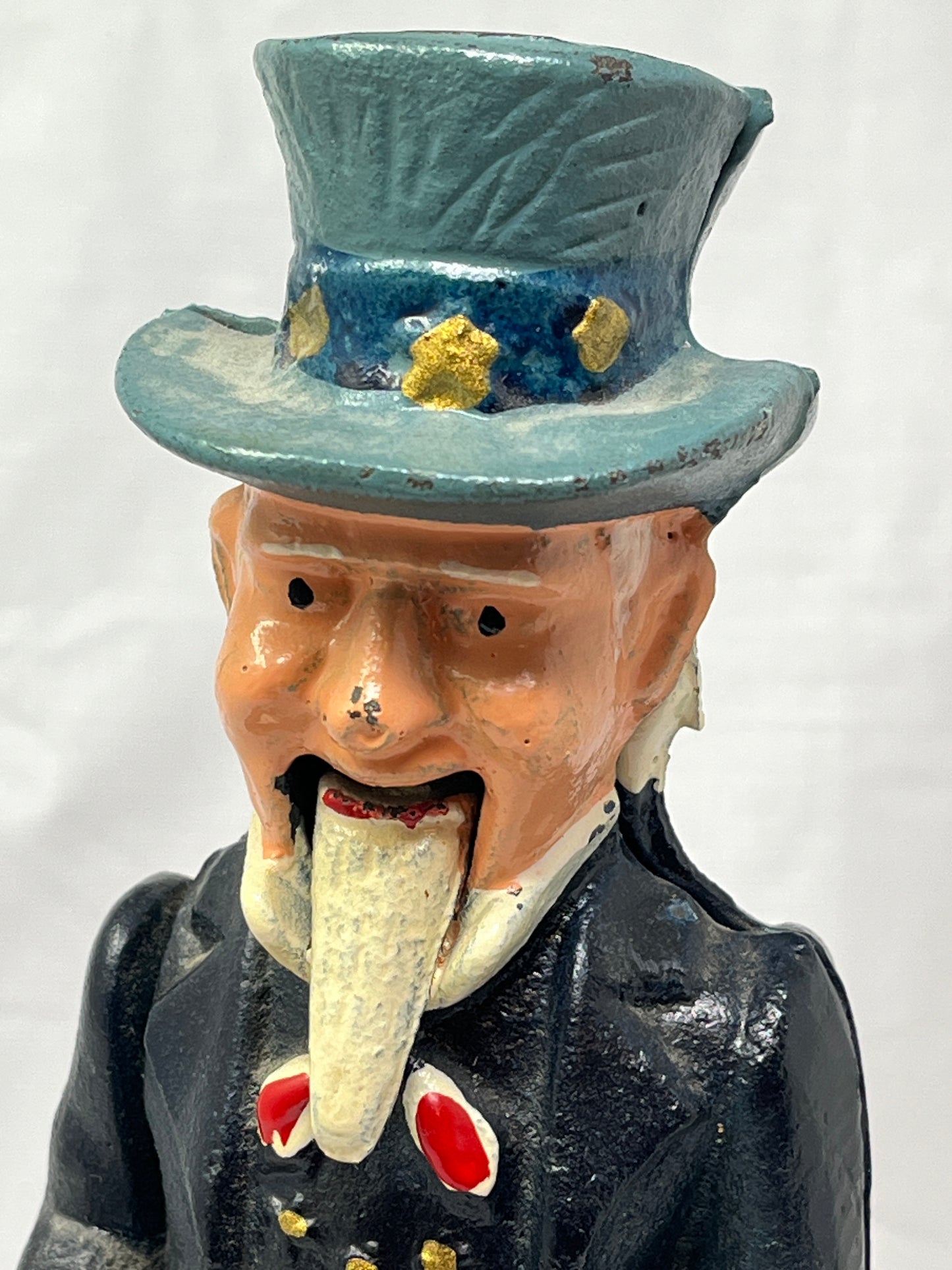 Uncle Sam Cast Iron Mechanical Bank Taiwan Vintage Repro Coin Bank