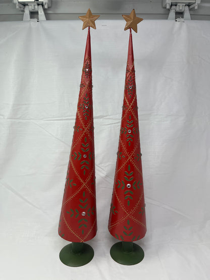Painted Metal Christmas Tree Rhinestones Gold Star