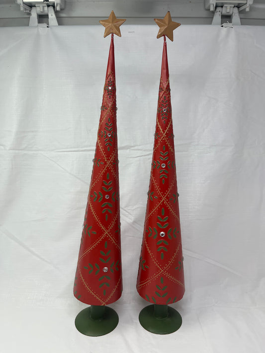Painted Metal Christmas Tree Rhinestones Gold Star