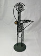 Abstract Humanoid Metal Sculpture with Brown Stone 10.5 Inch