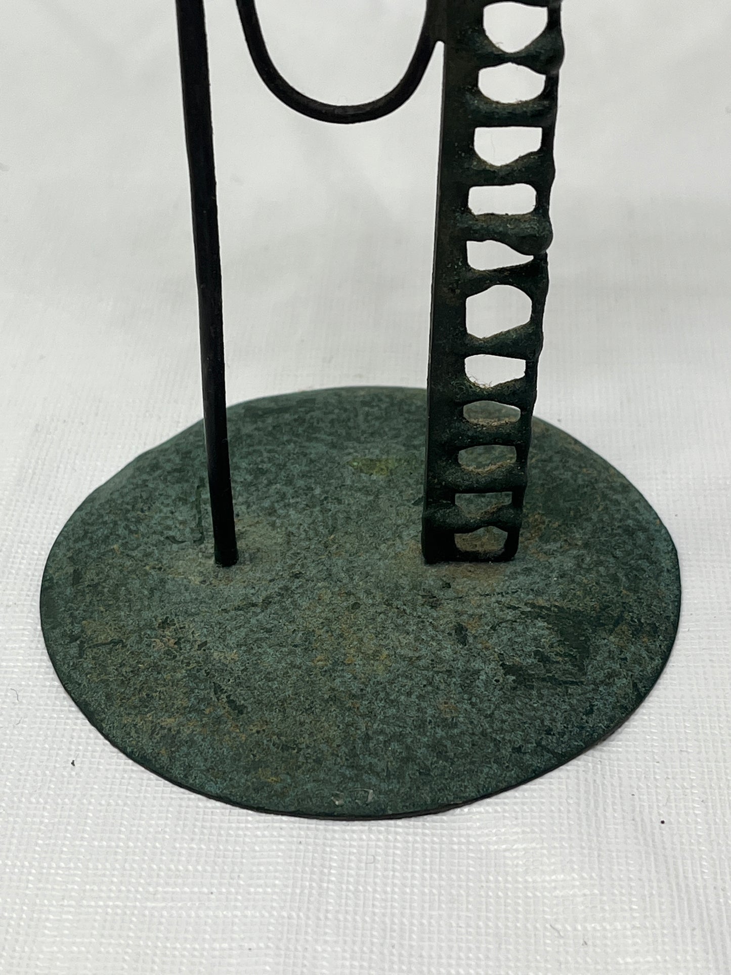 Abstract Humanoid Metal Sculpture with Brown Stone 10.5 Inch