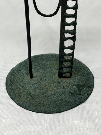 Abstract Humanoid Metal Sculpture with Brown Stone 10.5 Inch