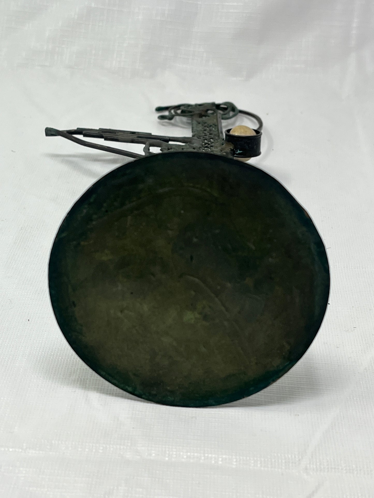 Abstract Humanoid Metal Sculpture with Brown Stone 10.5 Inch