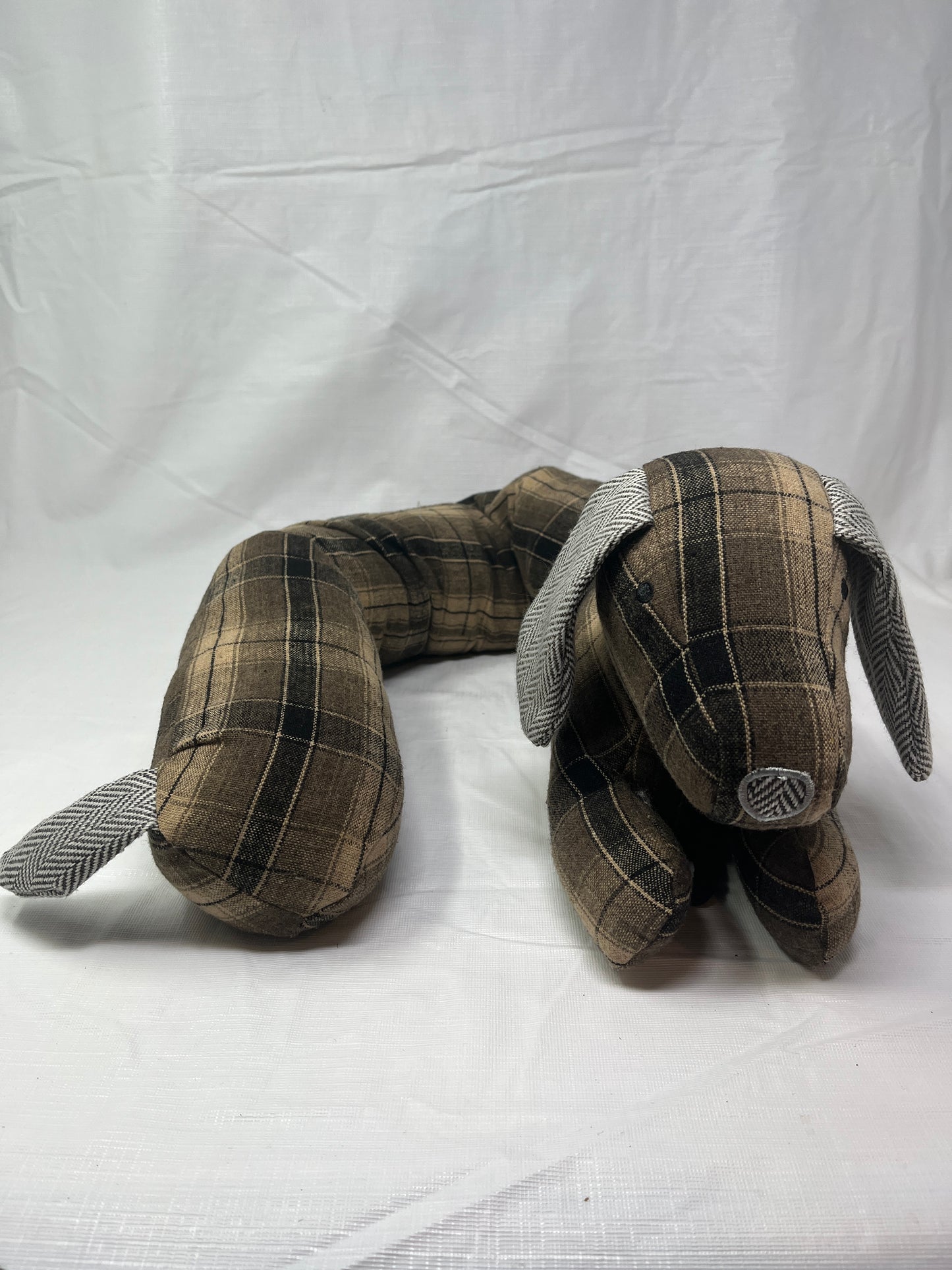 Weighted Dachshund 34" Door Draft Stopper – Brown Plaid & Chevron Pattern