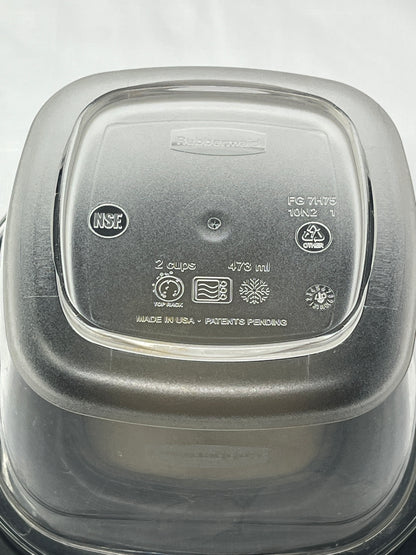 Rubbermaid Premier Storage Square Container 2 Cup Clear w/ Black Lid FG7H75