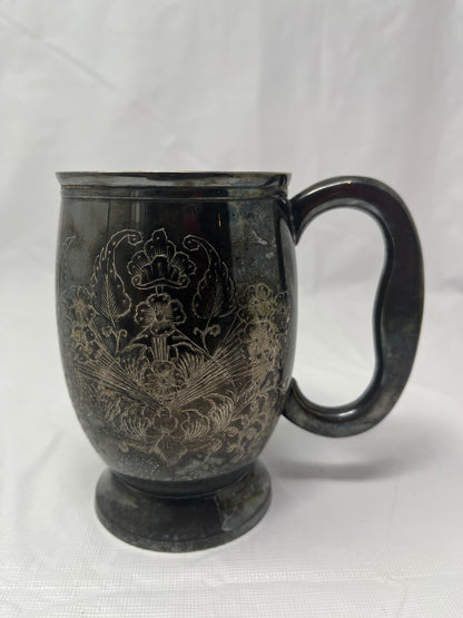 A.K.E. 2963 India Silver Plated Etched Mug – Floral Engraved Tankard