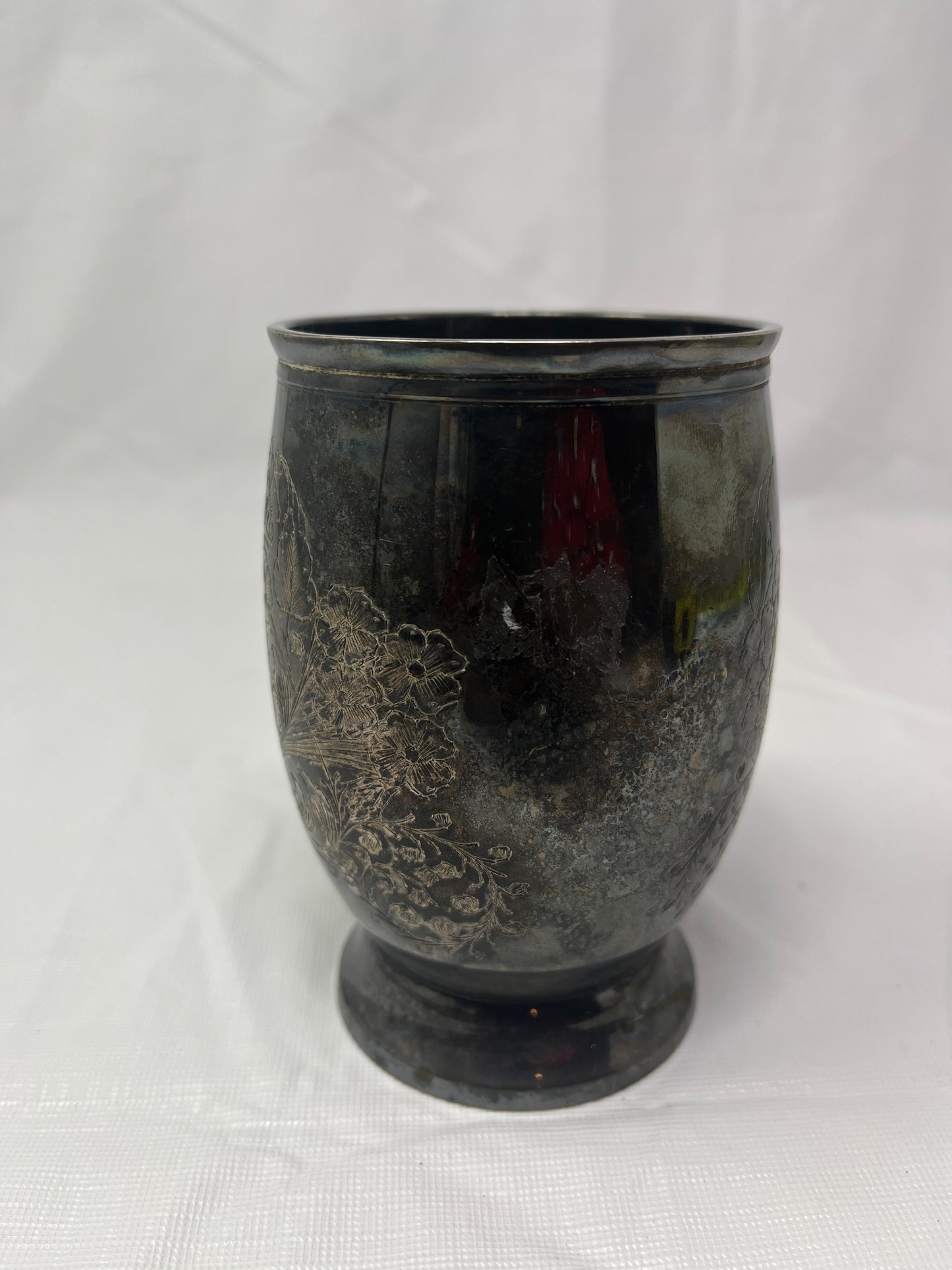A.K.E. 2963 India Silver Plated Etched Mug – Floral Engraved Tankard