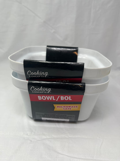 Cooking Concepts White Plastic Bowls – Microwave Safe Set of 2 Medium w/ Packaging