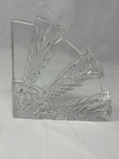 Cut Crystal Art Deco Fan Shape Design Paperweight – 5.5" x 5.5" x 1"