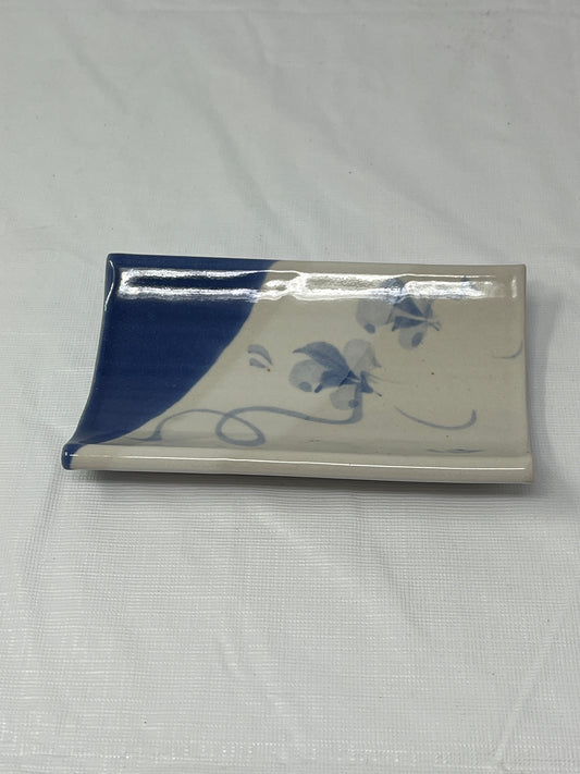 Blue & White Rectangular Ceramic Sushi / Appetizer Plate – 5.5" x 3.5"