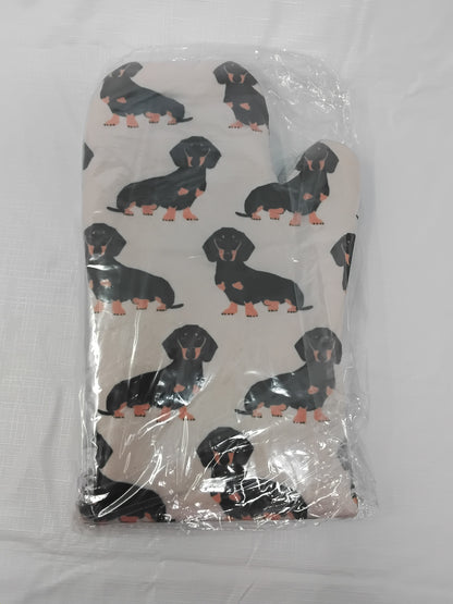 Dachshund Dog Oven Mitts & Pot Holders Heat Resistant Quilted Set 11.5"x7.25"