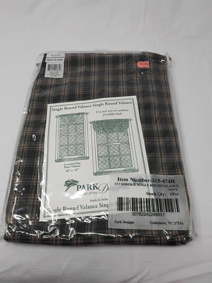Park Designs Sturbridge Single Round Valance 54"x32" Navy Plaid New Sealed