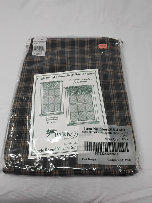 Park Designs Sturbridge Single Round Valance 54"x32" Navy Plaid New Sealed