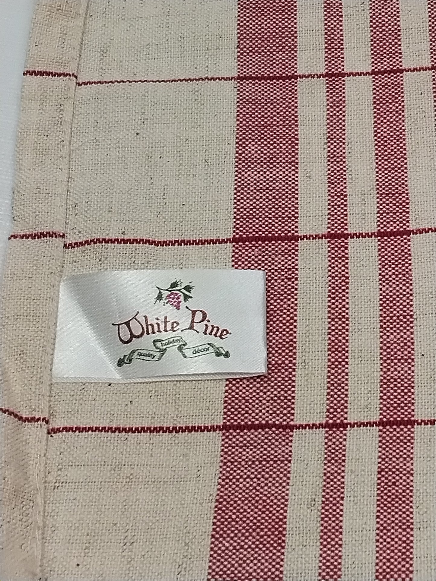 White Pine Holiday Kitchen Towel Red & Cream Plaid 100% Cotton