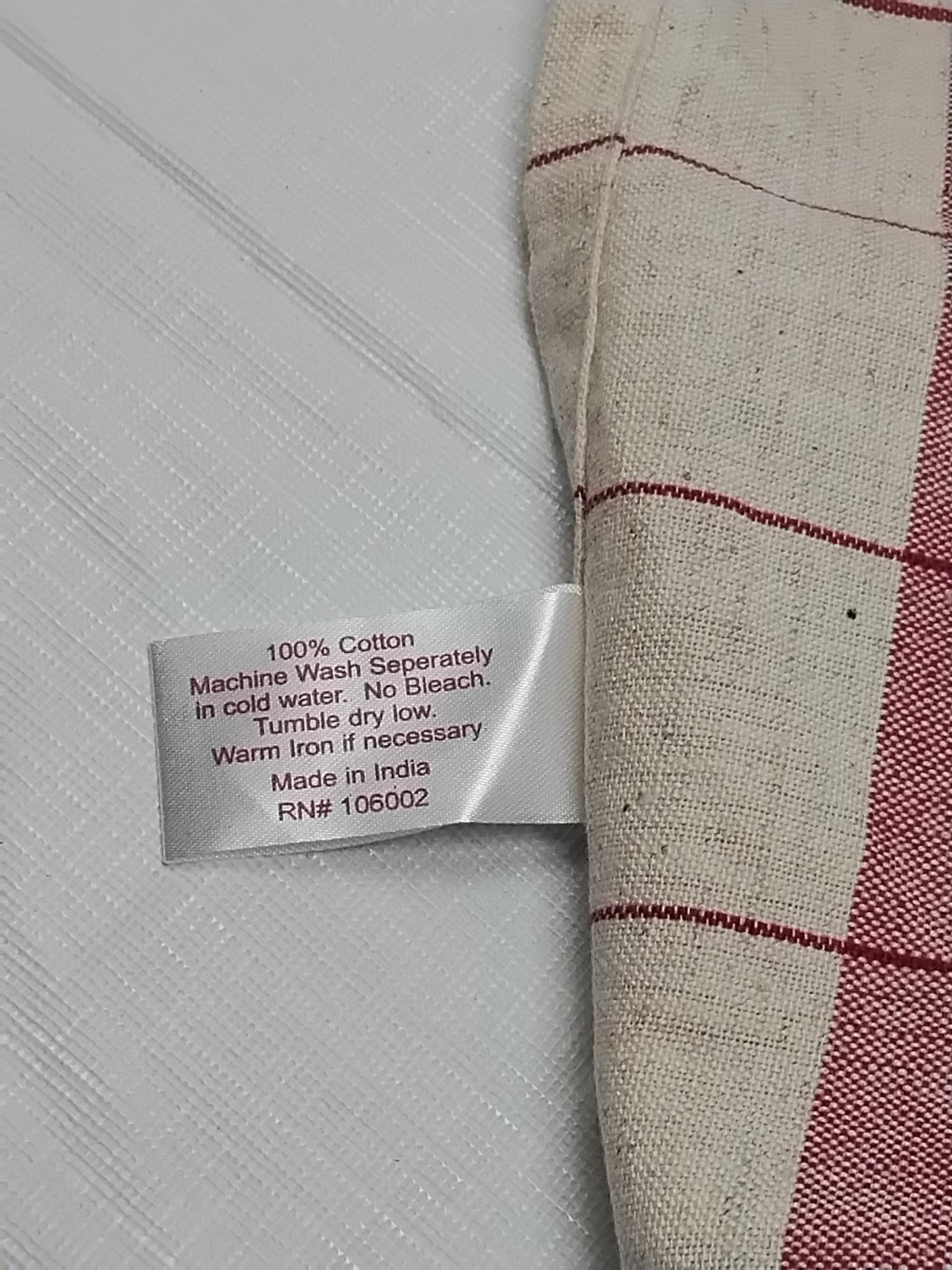 White Pine Holiday Kitchen Towel Red & Cream Plaid 100% Cotton