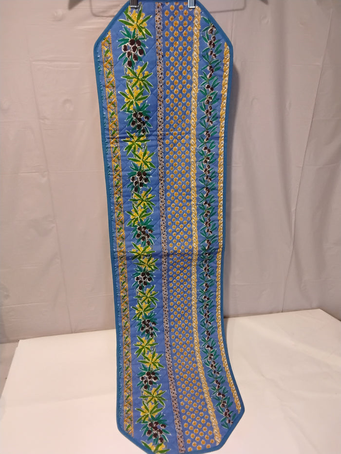 Quilted Table Runner Provençal Blue Olive Branch Floral Reversible 49x13