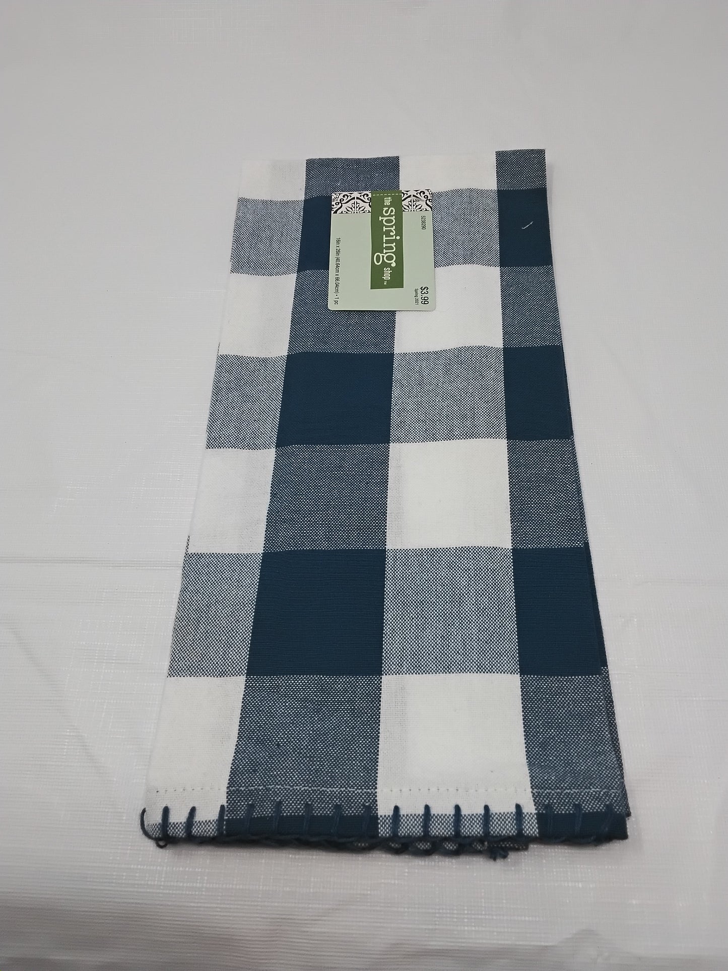 The Spring Shop Buffalo Check Kitchen Towel Navy Blue & White Gingham 16x26 New