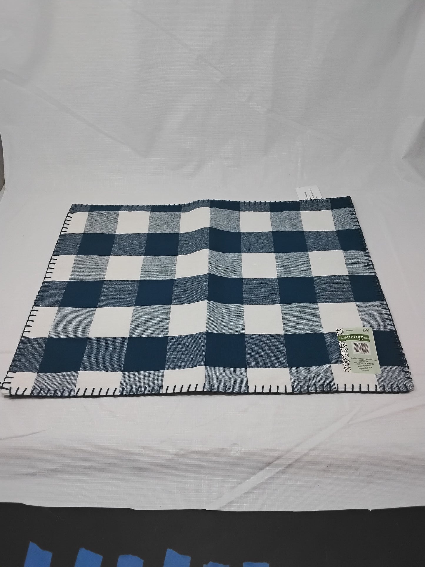 The Spring Shop Buffalo Check Placemat Navy Blue & White Gingham 14x19 Set of 2  New