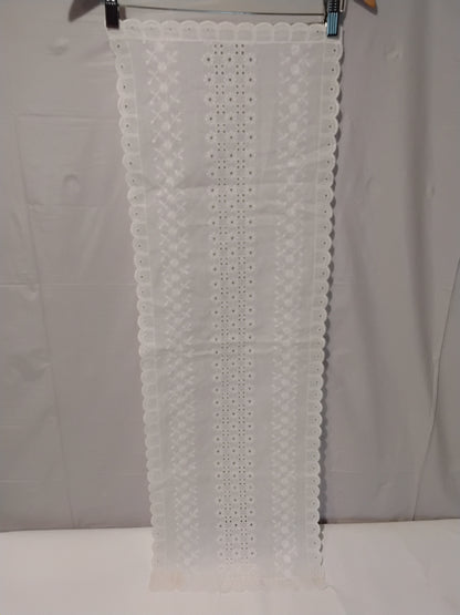 White Embroidered Lace Table Runner Floral Eyelet Scalloped 40x13
