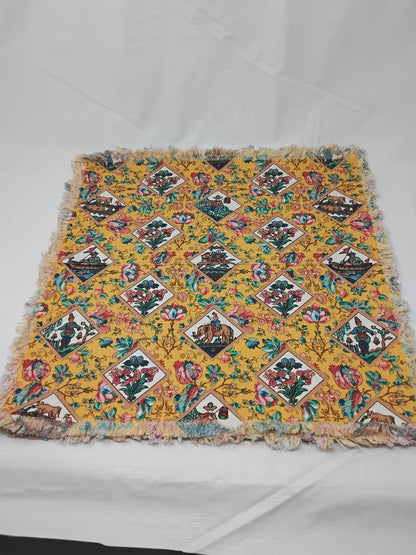 Set of 4 Boho Floral Tapestry Fringe Placemats Mustard Multi 17” Square