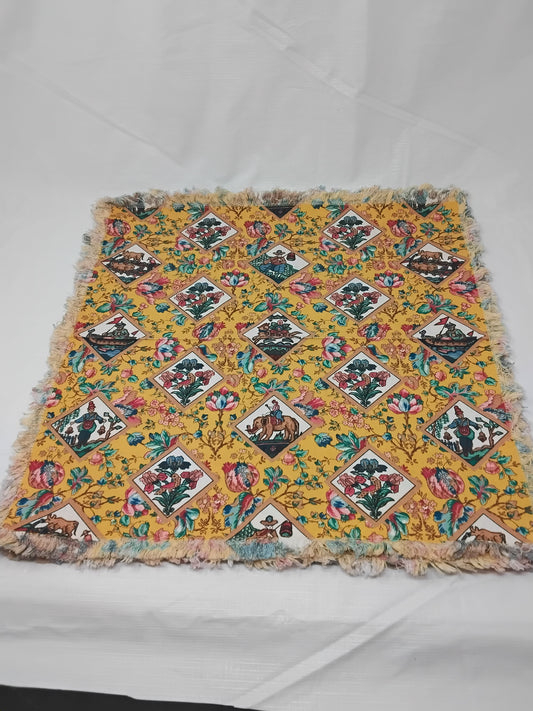 Set of 4 Boho Floral Tapestry Fringe Placemats Mustard Multi 17” Square