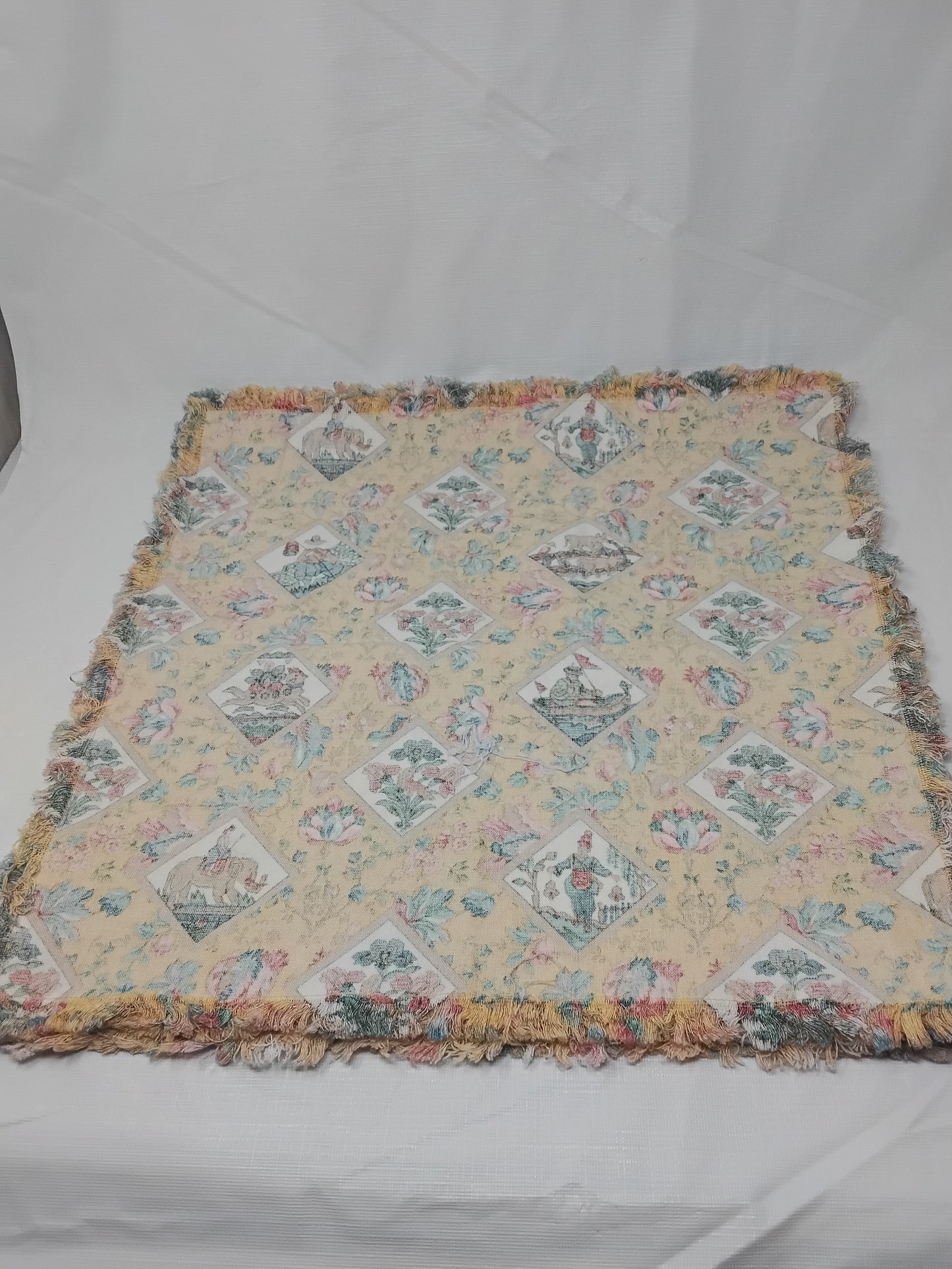 Set of 4 Boho Floral Tapestry Fringe Placemats Mustard Multi 17” Square