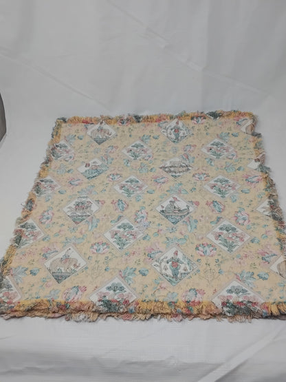 Set of 4 Boho Floral Tapestry Fringe Placemats Mustard Multi 17” Square