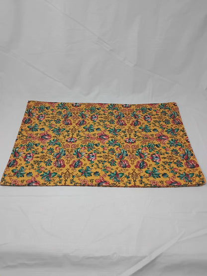 Set of 2 Floral Bird Placemats Mustard Yellow Multicolor 19x12 Boho Kitchen Decor