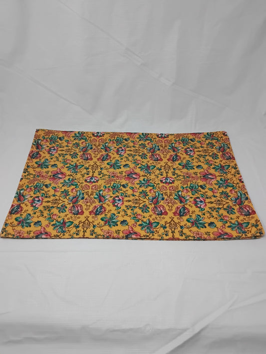 Set of 2 Floral Bird Placemats Mustard Yellow Multicolor 19x12 Boho Kitchen Decor