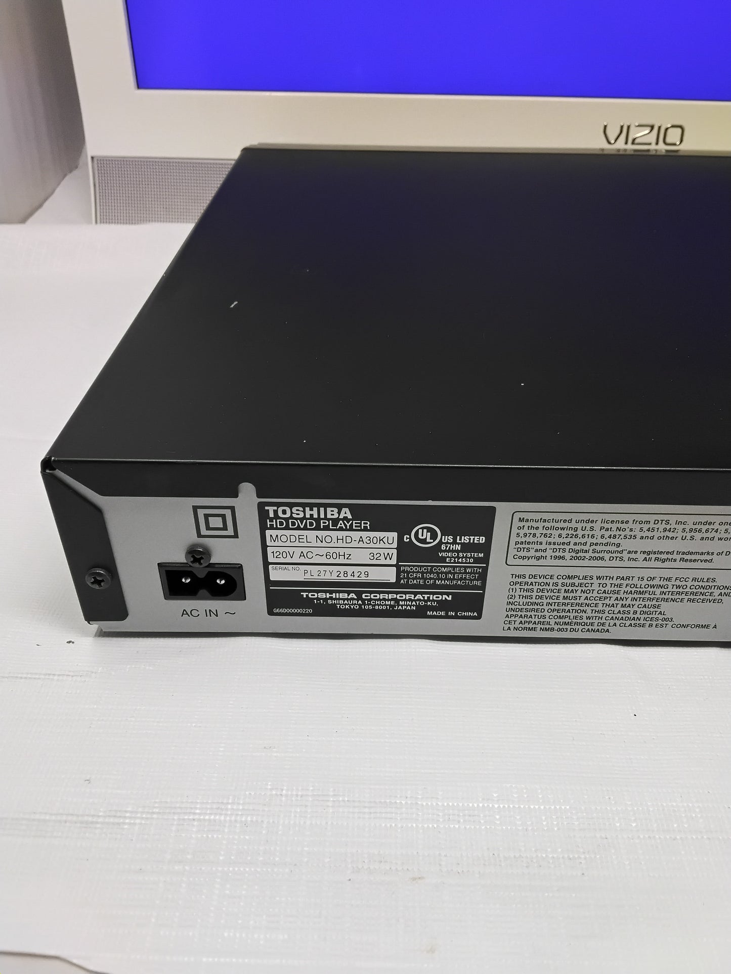 Toshiba HD DVD Player HD-A30KU No Remote See Photos