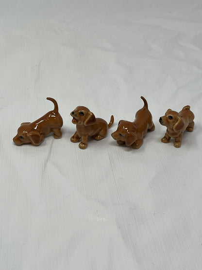 Set of 4 Miniature Ceramic Puppy Figurines – Brown, Hand-Painted