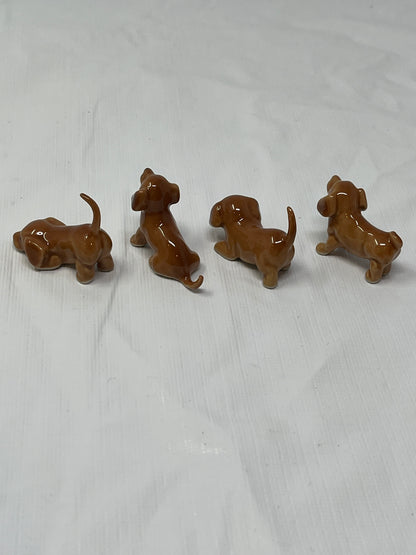 Set of 4 Miniature Ceramic Puppy Figurines – Brown, Hand-Painted