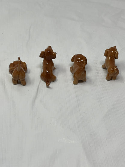 Set of 4 Miniature Ceramic Puppy Figurines – Brown, Hand-Painted
