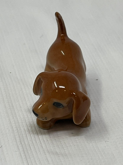 Set of 4 Miniature Ceramic Puppy Figurines – Brown, Hand-Painted