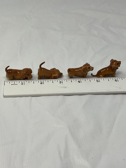 Set of 4 Miniature Ceramic Puppy Figurines – Brown, Hand-Painted