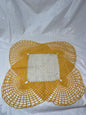 Hand Crocheted Square Doily – Cream & Yellow, 17" Vintage Table Accent