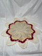Vintage Hand Crocheted Round Starburst Doily Tan Red Yellow 19"
