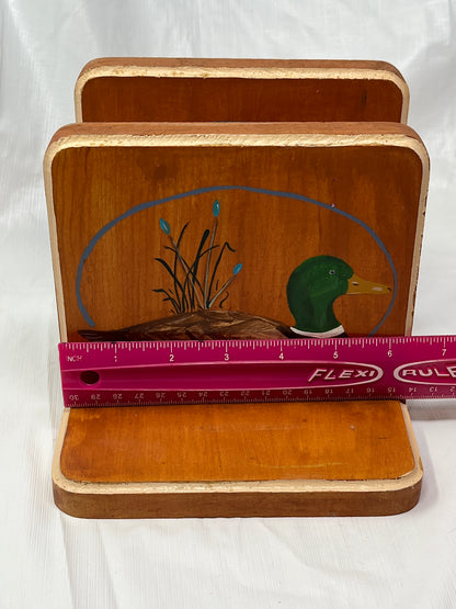 Vintage Wooden Bookends – Hand-Painted Mallard Ducks (Pair, 1988)