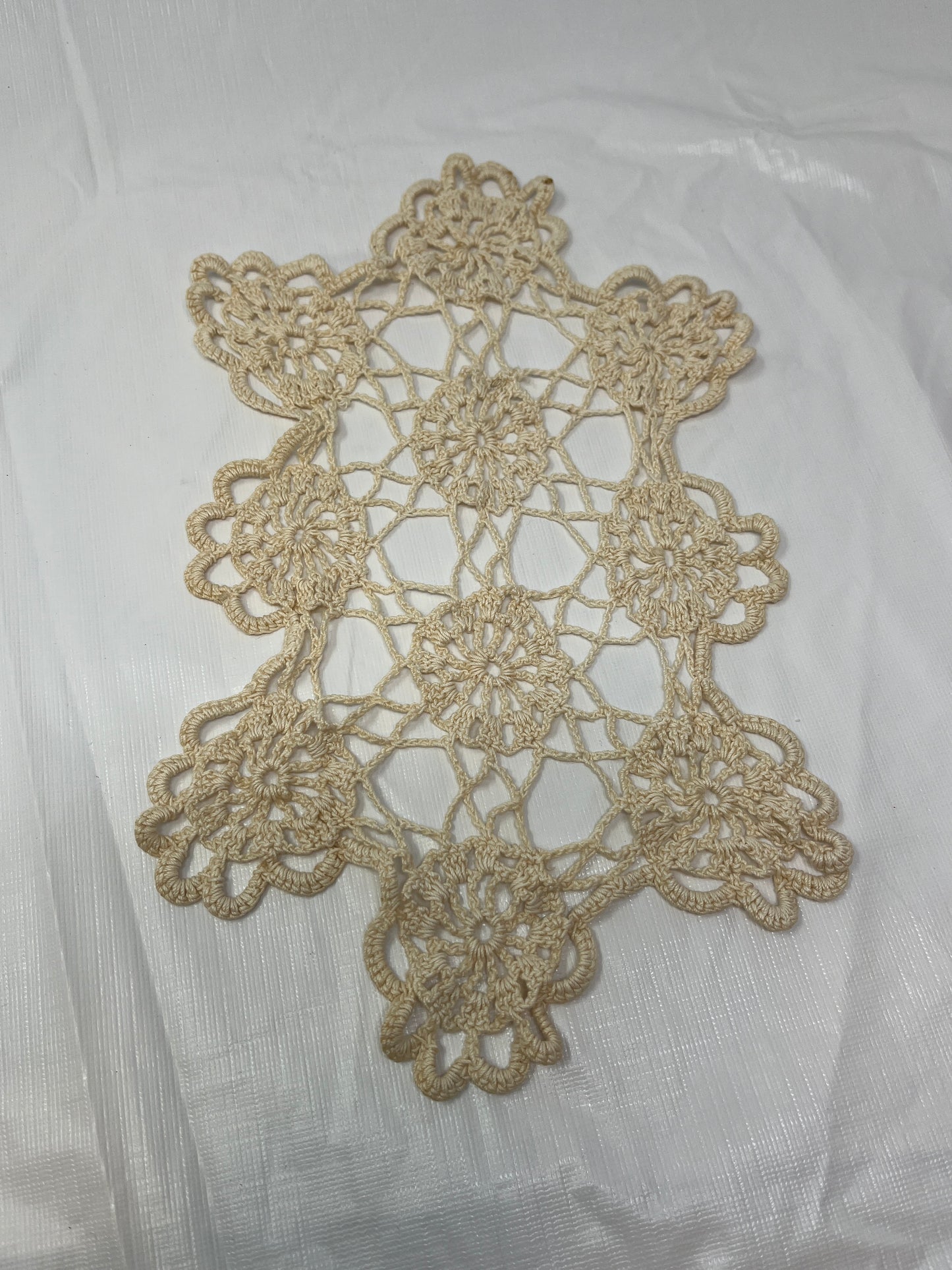 Vintage Crocheted Doily – Cream Rectangle Floral, 12" x 8"