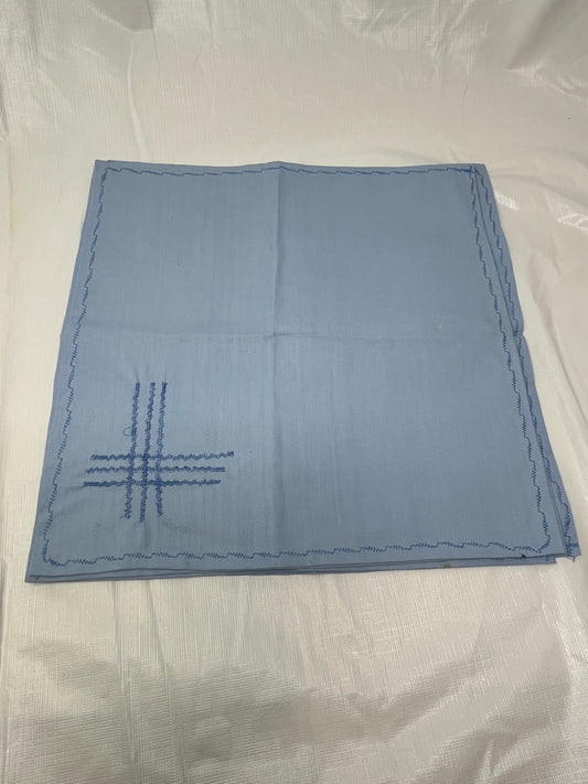 Set of 3 Vintage Linen Napkins Blue Appliqué Embroidered 14 Inch