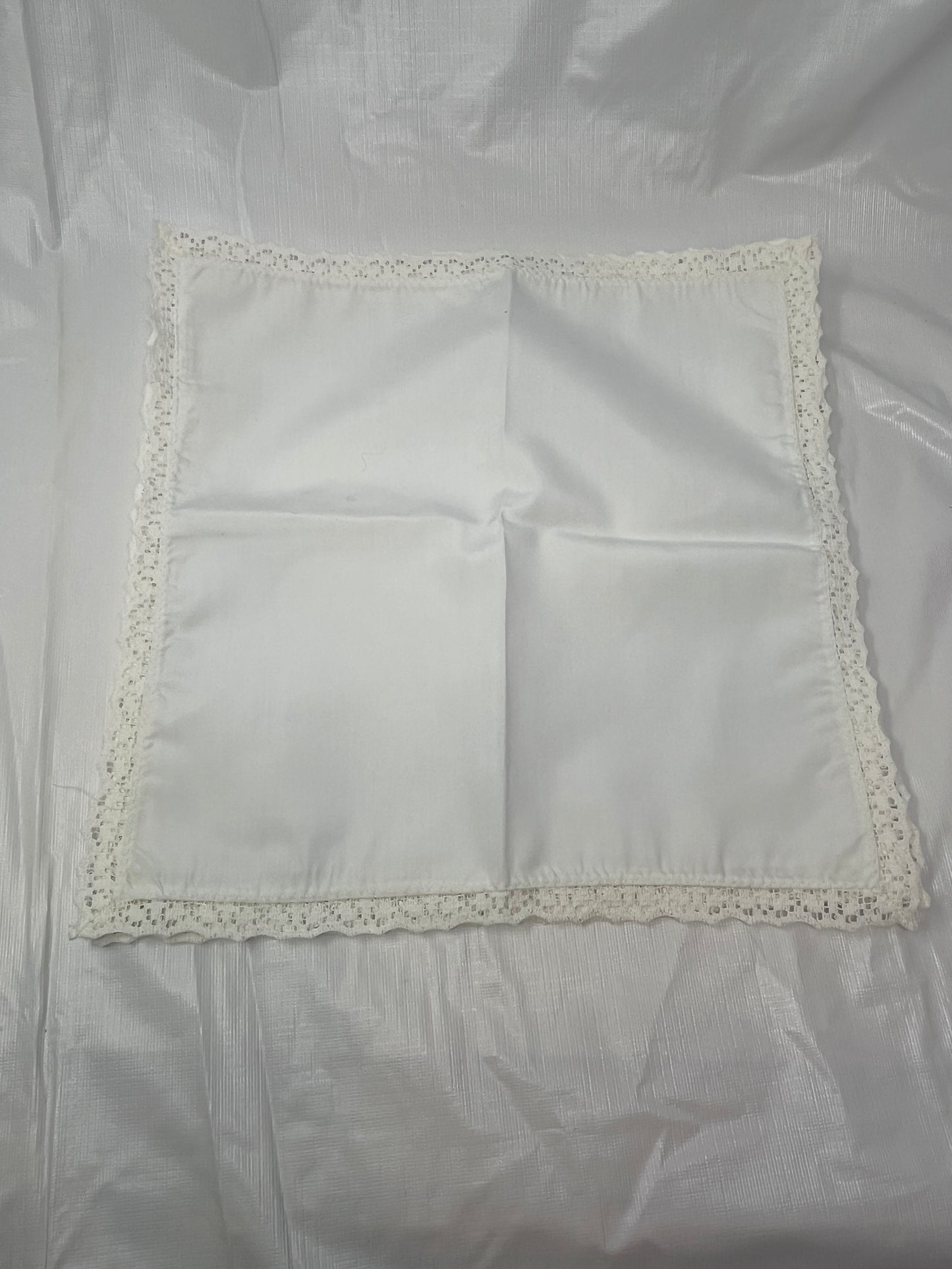 Vintage White Napkin – Crochet Lace Trim, 13" x 11"