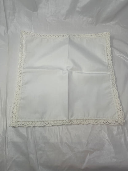 Vintage White Napkin – Crochet Lace Trim, 13" x 11"