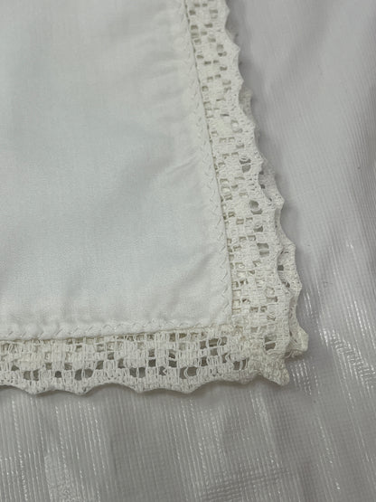 Vintage White Napkin – Crochet Lace Trim, 13" x 11"