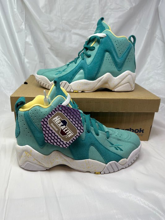 Reebok Kamikaze II Mid Girls Sneakers – Size 5, Jadite/Teal/White/Yellow