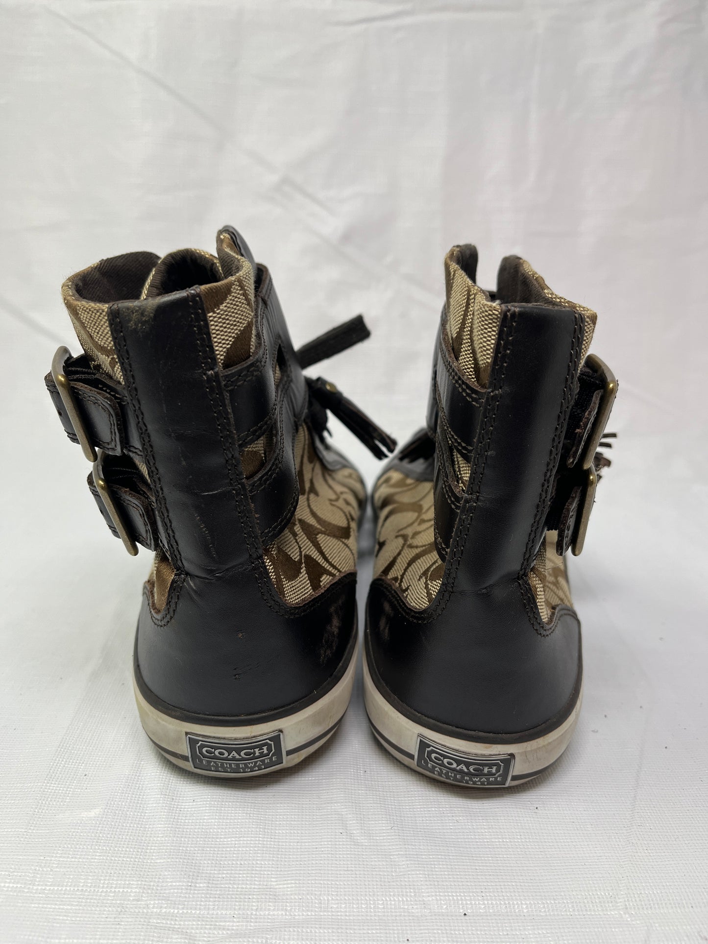 Coach Fizzle High Top Womens Size 10B Dark Brown Athletic Buckle Shoes Sneakers