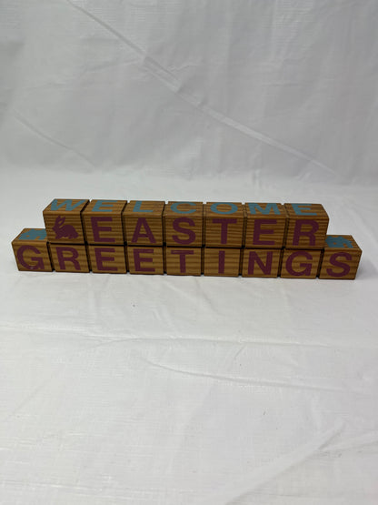 Reversible Wooden Letter Blocks Merry Christmas Easter Greetings Be My Valentine Welcome Friends