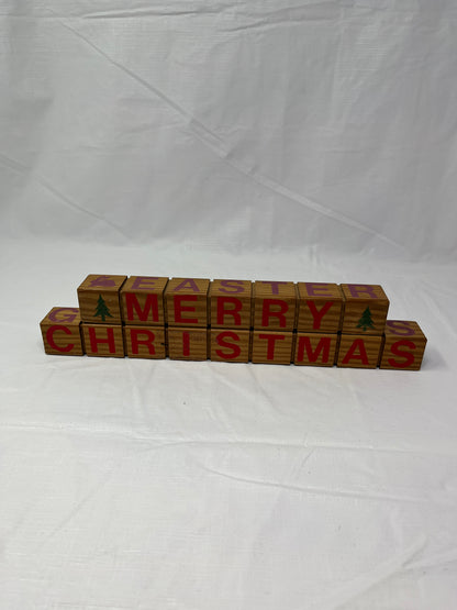 Reversible Wooden Letter Blocks Merry Christmas Easter Greetings Be My Valentine Welcome Friends